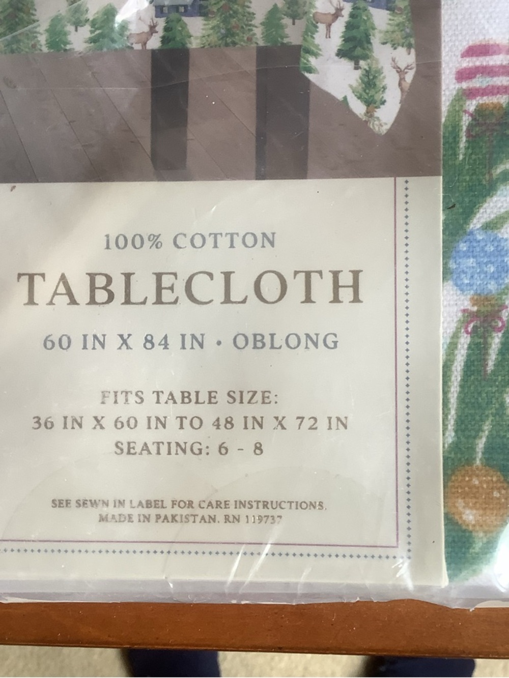 Festive Holiday Cotton Tablecloth with Green Tree, Reindeer and Cabin design - Picture 5 of 8